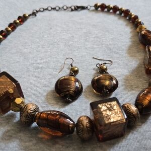 Elegant Brown Beaded Necklace and Earring Set